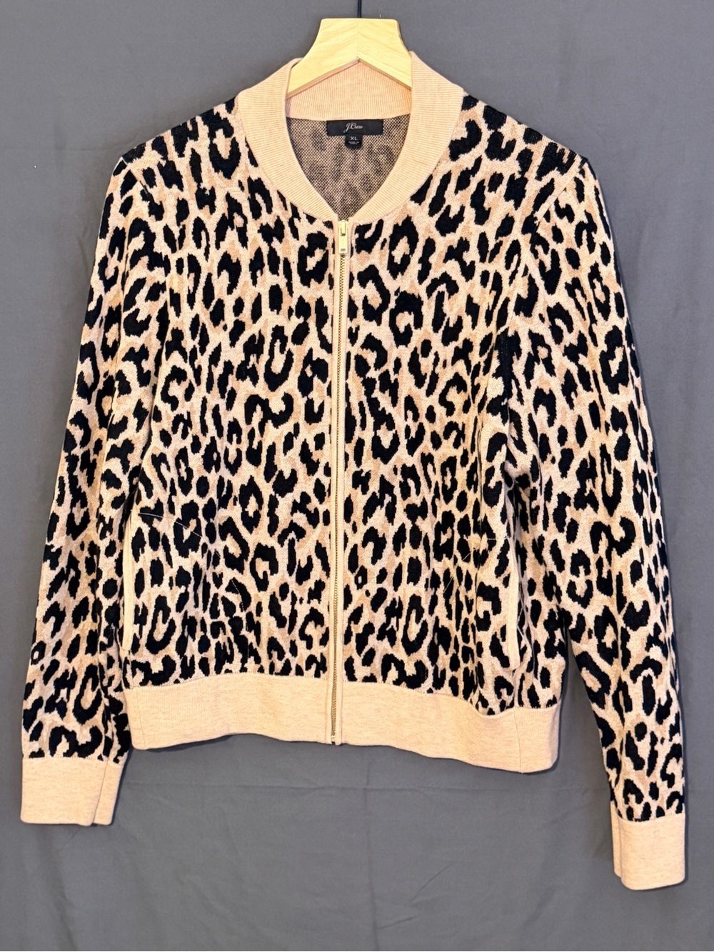 J. Crew Beige and Black Leopard Zip Cardigan - Picture 2 of 5